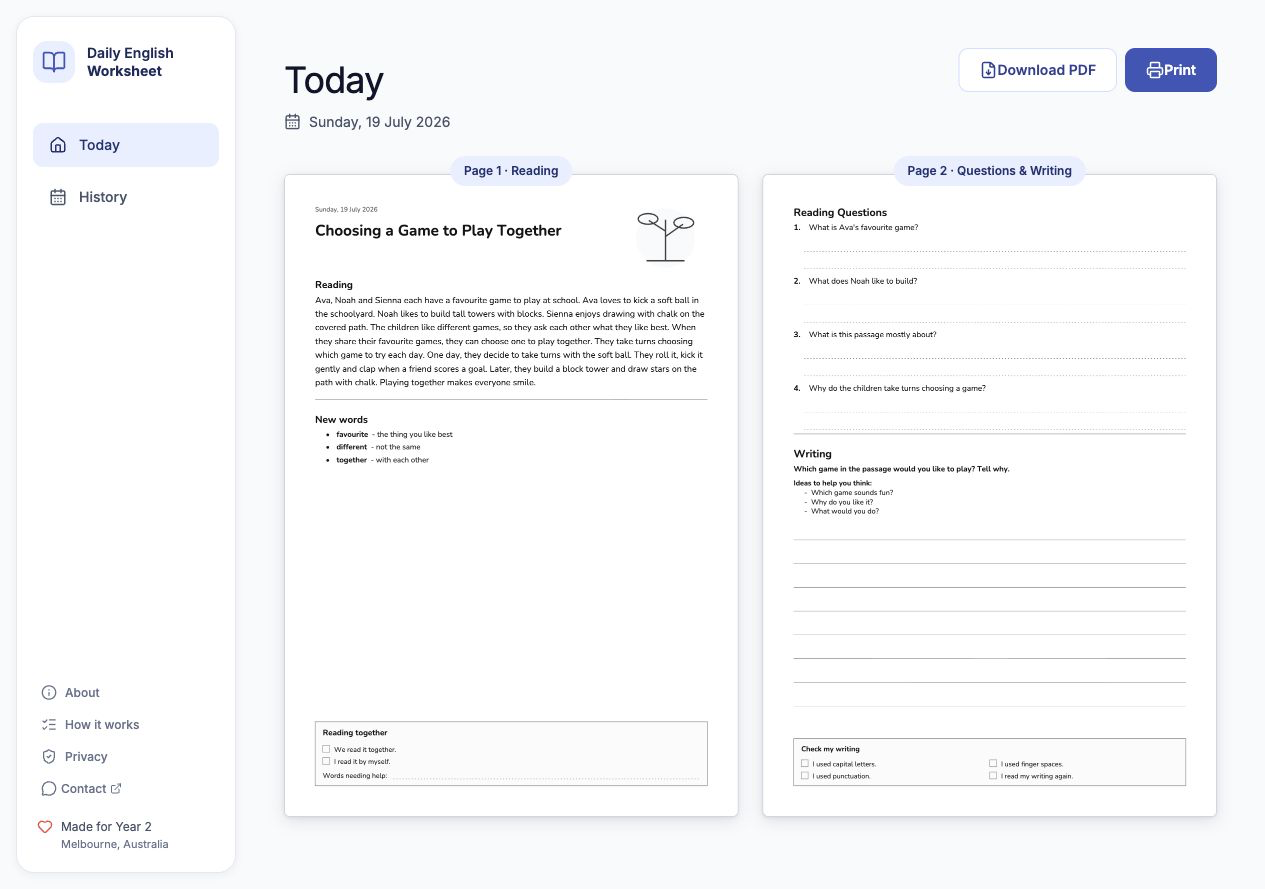 Screenshot 1 of Daily English Worksheet